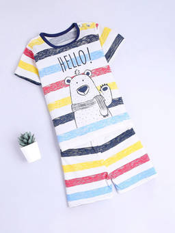 Hopscotch - Boys Multi Coloured Stripe Print T-Shirt and Shorts