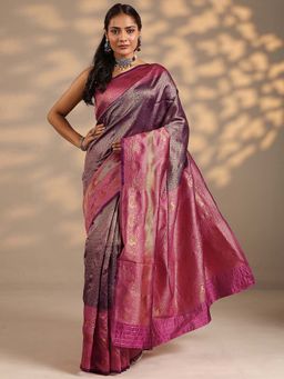 Libas - Women Purple Zari Woven Design Silk Blend Saree with Unstitched Blouse