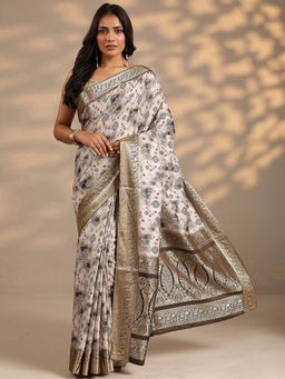 Libas - Women Off White Printed Woven Design Silk Blend Saree with Unstitched Blouse
