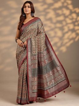Libas - Women Multi-Color Printed Silk Blend Saree with Unstitched Blouse