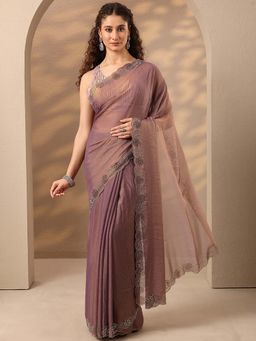 Libas - Women Mauve Embellished Stone Work Silk Blend Saree with Unstitched Blouse
