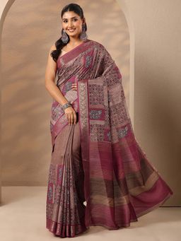 Libas - Women Pink Floral Printed Silk Blend Saree with Unstitched Blouse