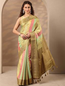 Libas - Women Multi-Color Floral Woven Silk Blend Saree with Unstitched Blouse