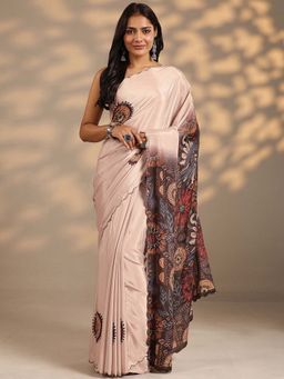 Libas - Women Beige Floral Printed Silk Blend Saree with Unstitched Blouse