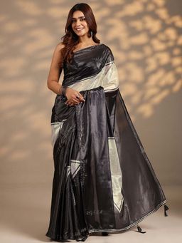 Libas - Women Black Printed Embellished Silk Blend Saree with Unstitched Blouse