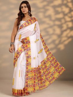 Libas - Women Yellow-Off White Printed Silk Blend Saree with Unstitched Blouse