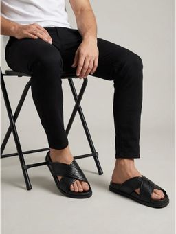 ZEESH - Men Viper Python Black Sliders
