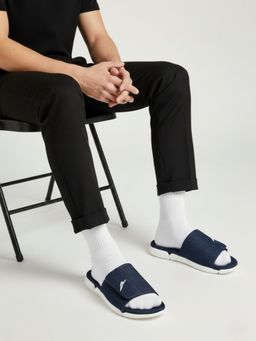 ZEESH - Men Blackwash Denim Black Sliders