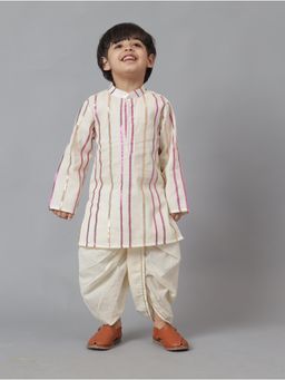 MUD KID - Pink Foil Lines Kurta with Dhoti (Set of 2)