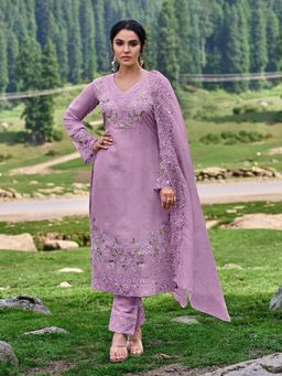 Autumnlane - Rasheeda Lavender Embroidered Kurta with Pant and Dupatta (Set of 3)
