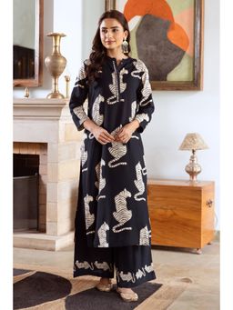 Autumnlane - Black Aruna Onyx Tiger Kurta and Palazzo (Set of 2)