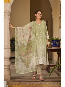 Autumnlane - Lekha Fern Full Embroidery Kurta with Pant and Dupatta (Set of 3)
