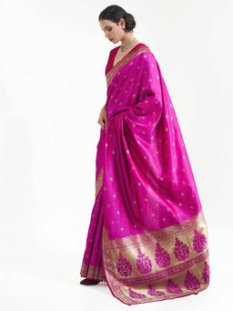 Odette - Magenta Festive Silk Blend Woven Design Saree with Unstitched Blouse