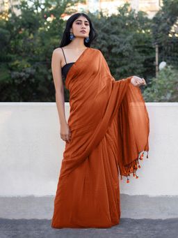 Teejh - Ohana Plain Mulmul Cotton Saree with Unstitched Blouse