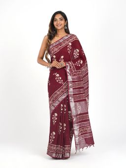 Teejh - Saraswati Linen Saree with Unstitched Blouse