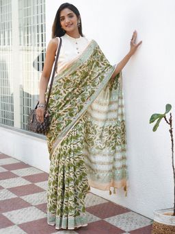 Teejh - Malathi Mulmul Cotton Saree with Unstitched Blouse