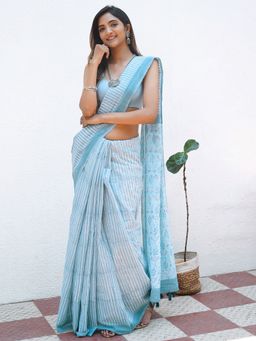 Teejh - Shubhra Mulmul Cotton Saree with Unstitched Blouse