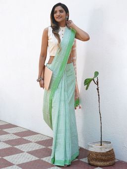 Teejh - Sushma Mulmul Cotton Saree with Unstitched Blouse