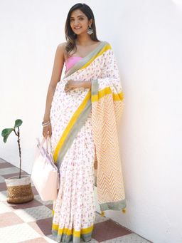 Teejh - Ganga Mulmul Cotton Saree with Unstitched Blouse