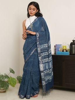 Teejh - Midnight Cascade Saree with Unstitched Blouse