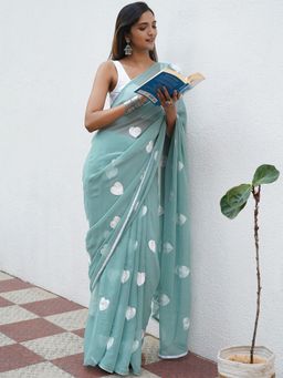 Teejh - Heavenly Sea Green Georgette Saree with Unstitched Blouse