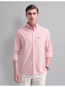 AD By Arvind - Men Casual Modern Slim Fit Oxford Stripes Shirt Red