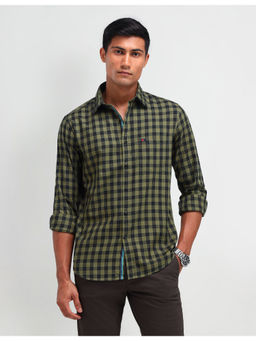 AD By Arvind - Men Casual Long Sleeve Slim Fit Checks Shirt Olive