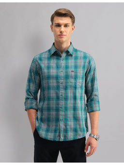 AD By Arvind - Men Casual Modern Slim Tartan Checks Shirt Teal
