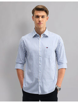 AD By Arvind - Men Casual Modern Slim Vertical Stripes Shirt Blue