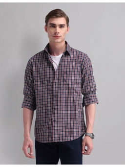 AD By Arvind - Men Casual Modern Slim Fit Checks Shirt Red & Navy Blue