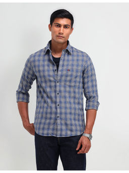 AD By Arvind - Men Casual Twill Plaid Checks Shirt Blue