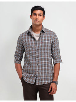 AD By Arvind - Men Casual Twill Plaid Checks Shirt Brown