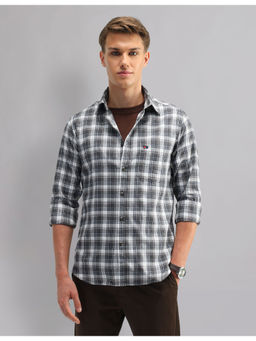 AD By Arvind - Men Casual Modern Slim Tartan Checks Shirt Grey & White