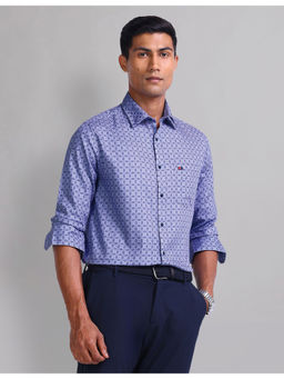 AD By Arvind - Men Casual Long Sleeve Geometric Printed Shirt Blue