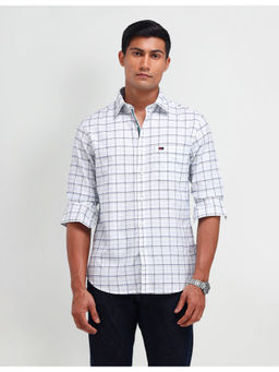AD By Arvind - Men Casual Oxford Tartan Checks Shirt White & Grey