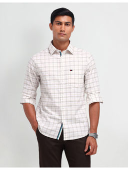 AD By Arvind - Men Casual Oxford Tartan Checks Shirt White & Mustard
