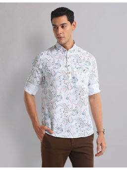 AD By Arvind - Men Casual Paisley Print Mandarin Collar Indie Shirt Off White