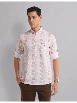 AD By Arvind - Men Casual Paisley Mandarin Collar Indie Shirt Pink