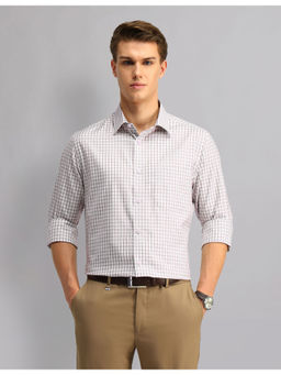 AD By Arvind - Men Formal Regular Fit Dobby Checks Shirt Brown