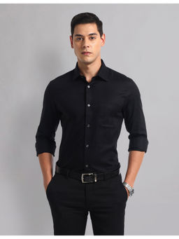 AD By Arvind - Men Party Long Sleeve Cotton Shirt Black