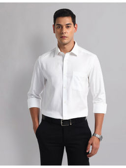 AD By Arvind - Men Formal Semi Spread Collar Textured Weave Shirt White