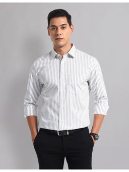 AD By Arvind - Men Formal Vertical Stripes Cotton Shirt Grey & White