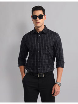 AD By Arvind - Men Party Windowpane Checks Cotton Shirt Black