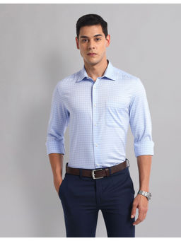 AD By Arvind - Men Formal Graph Checks Cotton Shirt Blue