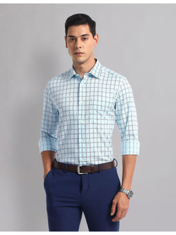 AD By Arvind - Men Party Semi Spread Collar Cotton Checks Shirt Blue