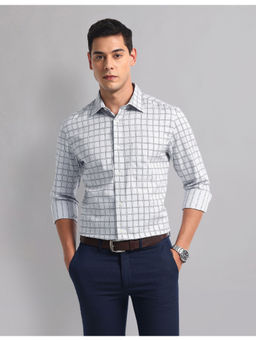 AD By Arvind - Men Party Semi Spread Collar Cotton Checks Shirt Grey