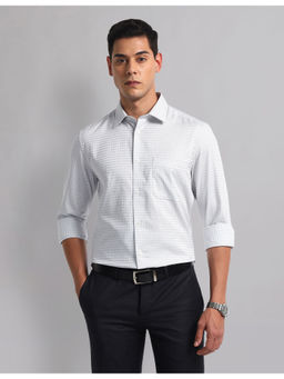 AD By Arvind - Men Party Windowpane Checks Long Sleeve Shirt Grey