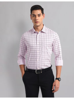 AD By Arvind - Men Party Windowpane Checks Long Sleeve Shirt Pink
