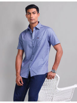 AD By Arvind - Men Party Short Sleeve Printed Shop Shirt Blue