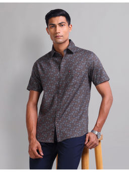 AD By Arvind - Men Party Floral Print Short Sleeve Shirt Brown